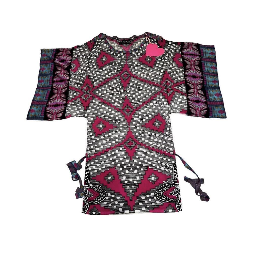 Custo Barcelona Y2K Geo Pattern Kimono Sleeve Mini Dress Size S - Picture 13 of 16